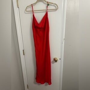 Bardot Red Cowl Neck Slip Midi Dress
